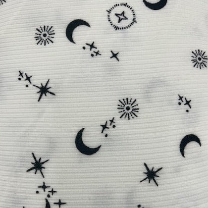 stretch ribbed moon and star black & white printed head wrap