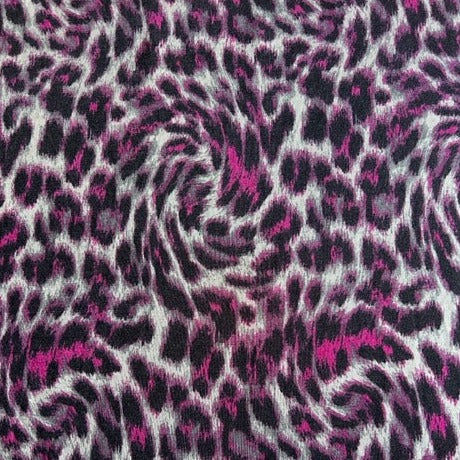 light weight, flowy, stretchy, purple, black, fuchsia, grey & white leopard animal print head wrap 