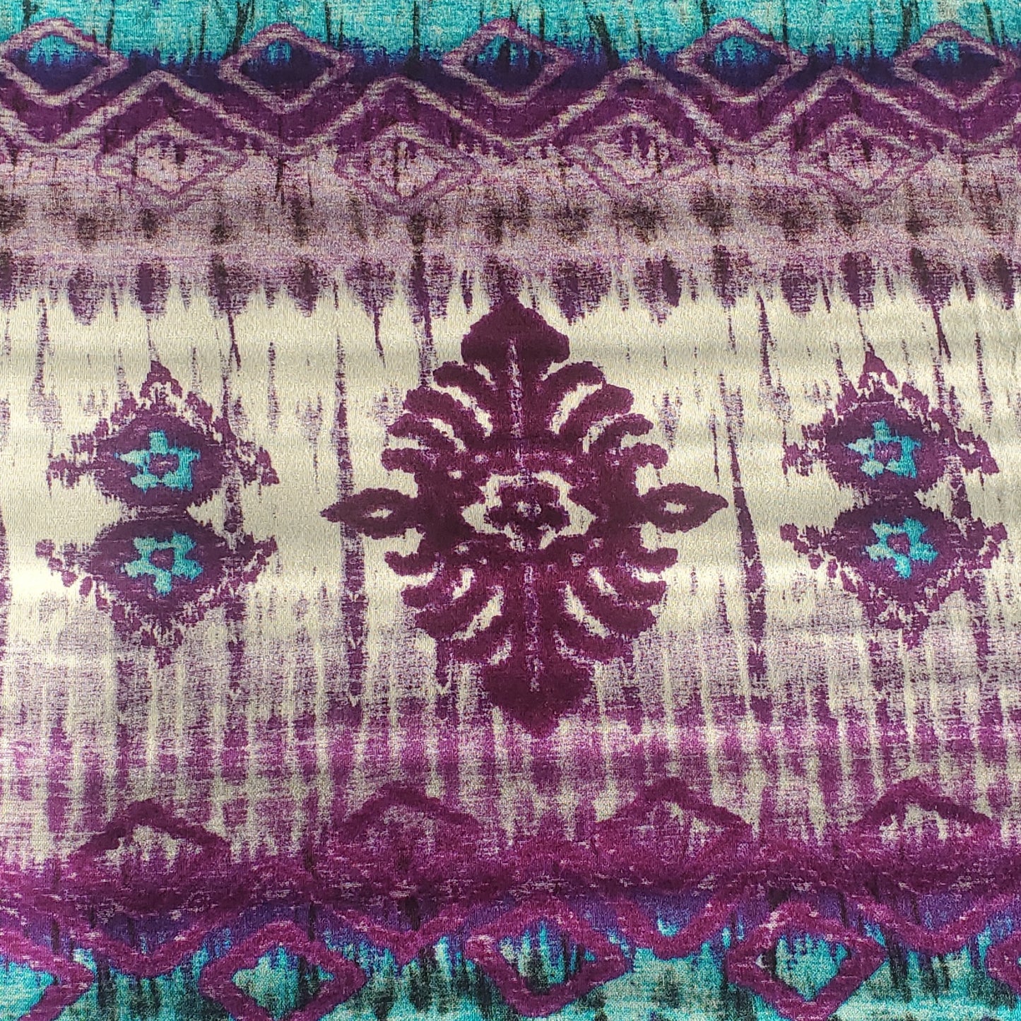 Back side of stretch wrap purple white teal grey headwrap