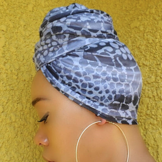 women wearing snakeskin printed head wrap